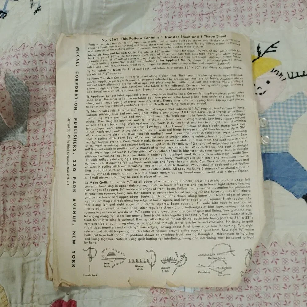 Vintage Hand Stitched Quilt Baby Blanket Farm Handmade 39